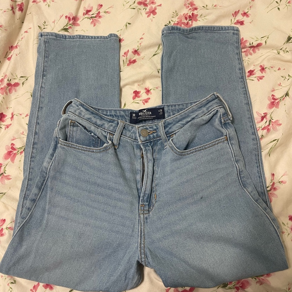 Hollister Women's Sky Blue Straight Leg Jeans